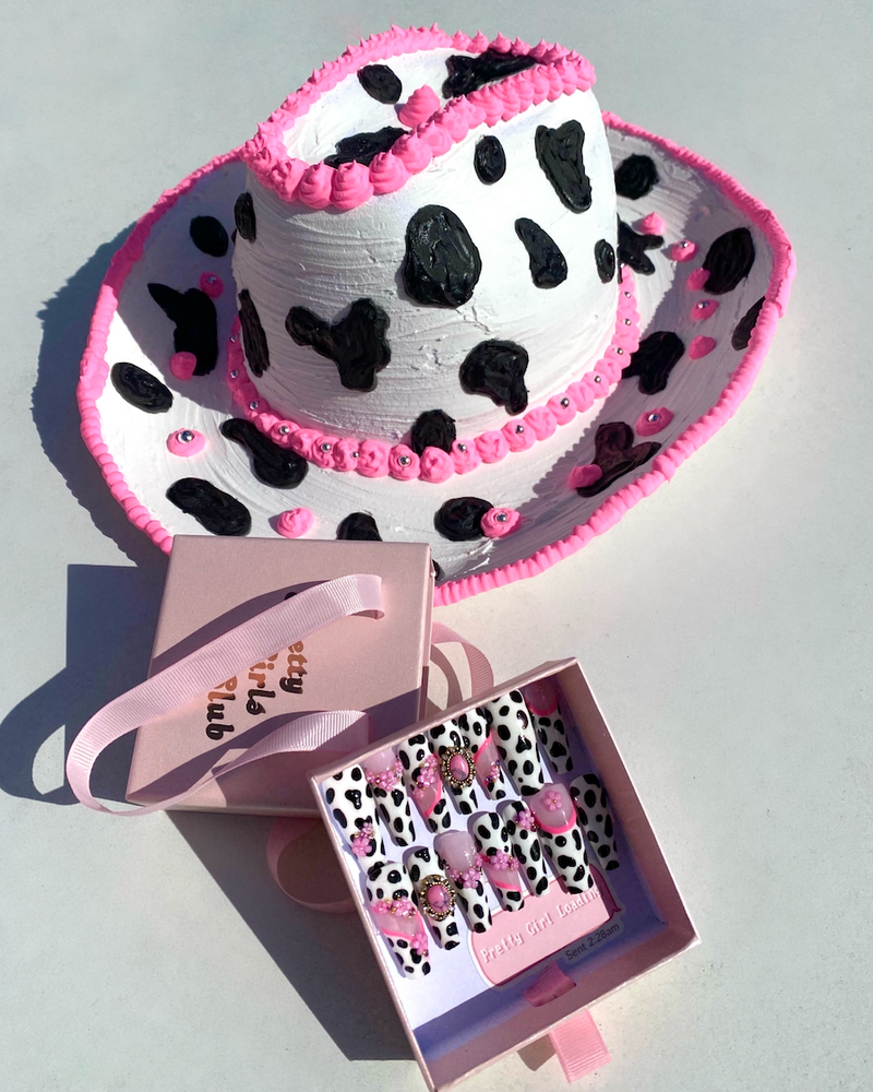 Caked Up Cow Girl Hat Press On Nail Set - Pink Milk