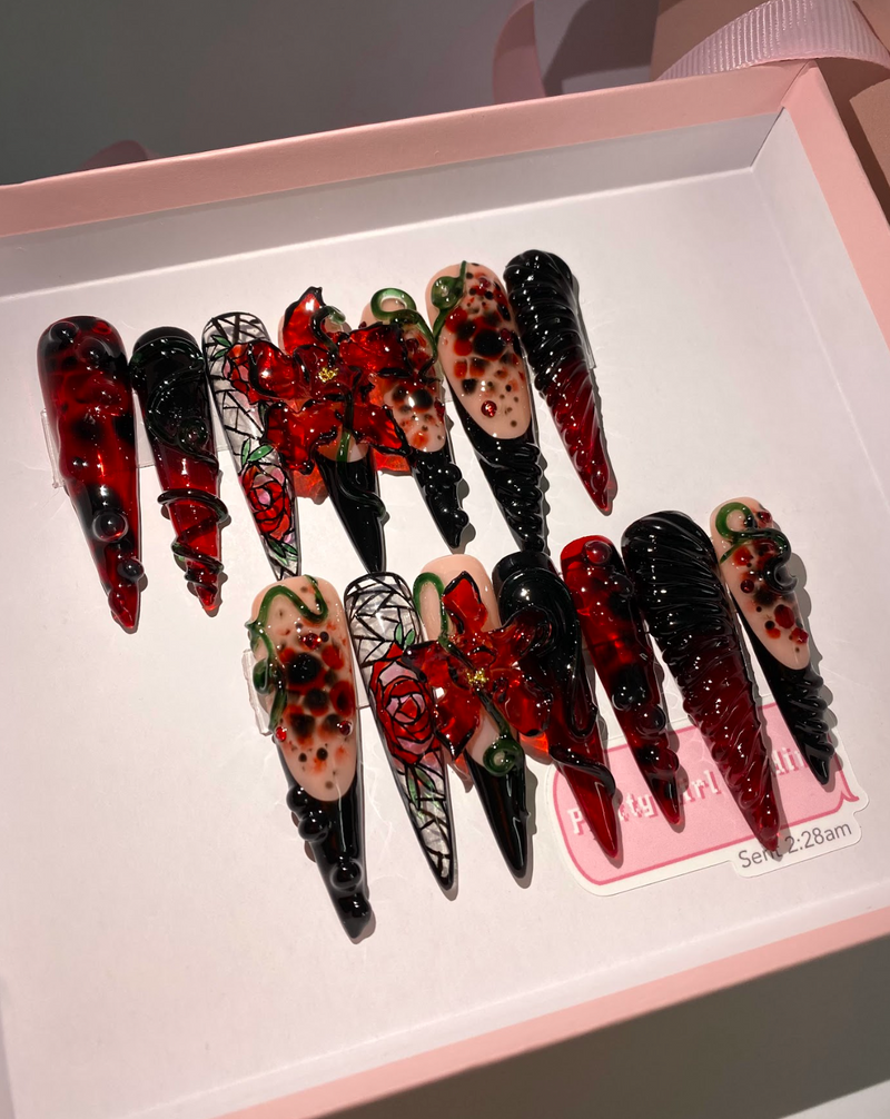 Dark Rose Press-On Nails